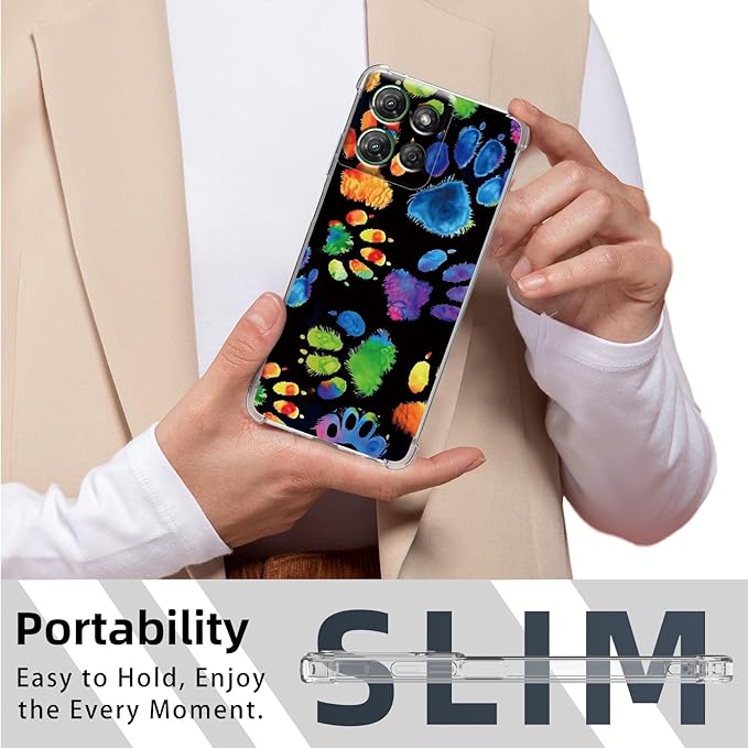 for Moto G Power 5G 2025 Clear Phone Case, Lightweight Transparent TPU, Shockproof Four Corner Anti-Fall Case 6.6" for Moto G Power 5G 2025 with Screen Protector, Colorful Paws