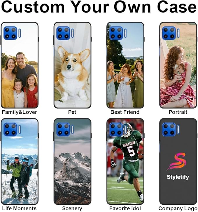 Custom Phone Case for Motorola Moto G 5G Plus, Design Your Personalized Photo Logo Name Phone Cover, Slim Soft TPU Lightweight Silicone Black Case, Customized Gift for Birthday Christmas
