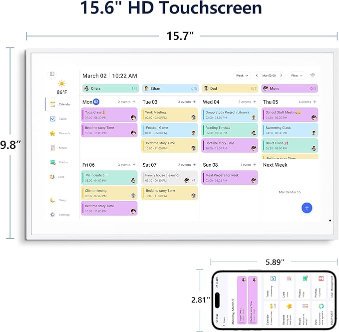 Digital Calendar, 15.6 Inch Wall Planner Electronic Calendar & Chore Chart, Smart Touchscreen Interactive Display for Family Schedules, Great for Organizing Your Routines, Wall & Desk Mountable, Gifts for Mom, Gifts for Women