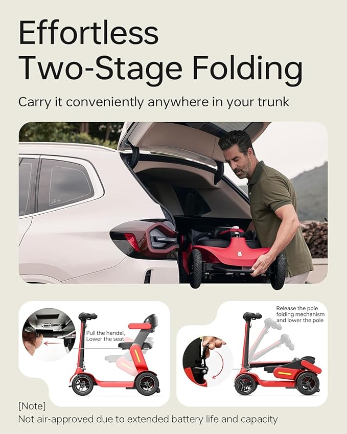 40 Miles Powered Folding Mobility Scooter S3, Two Detachable Battery Foldable Electric Scooter with AI Safety System for Seniors Adults, 300 lbs Load Capacity, 6 MPH Speed, All Terrain