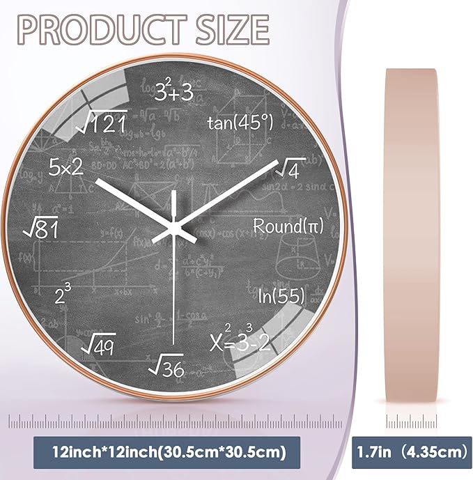 QINFIEY 12 Inch Math Wall Clock Silent Non Ticking Movement Quality Quartz Wall Clock for Home/Kitchen/Office/Classroom/School/Living Room Wall Decorations