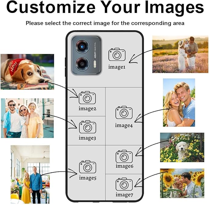 Custom Personalized Case for Motorola Moto G 5G 2023 6.5 inch, Customized Multiple Photos Collage Text Phone Cover, Full Body Shockproof Soft Silicone Case, Anti-Scratch, Wireless Charging, Black