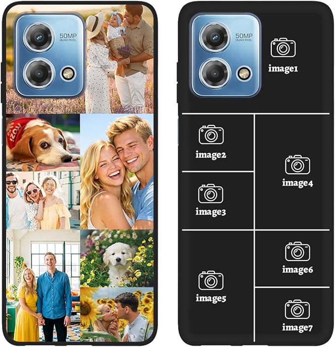 Custom Personalized Case for Motorola Moto G Stylus 2023 6.5", Customized Multiple Photos Collage Text Phone Cover, Full Body Shockproof Soft Silicone Case, Anti-Scratch, Wireless Charging, Black