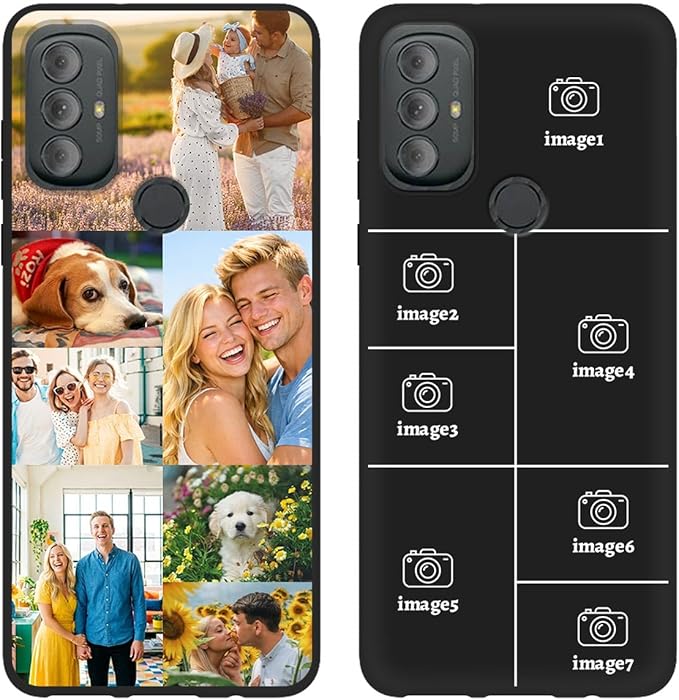 Custom Personalized Case for Motorola Moto G Power 2022 6.5 inch, Customized Multiple Photos Collage Text Phone Cover, Full Body Shockproof Soft Silicone Case, Anti-Scratch, Wireless Charging, Black