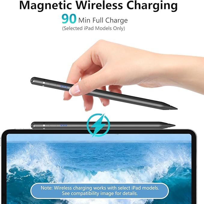 iPad Pencil 1st Generation for iPad, Stylus Pen for Pencil 2nd Generation with Magnetic Charging Tilt Sensitivity& Palm Rejection, Pencil for iPad Pro 11/12.9/13, Air, Mini Black