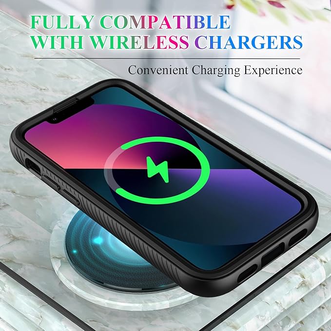 wahhle Compatible with iPhone 13 Mini Case, Built in Screen Protector Full Body Shockproof Slim Fit Bumper Protective Phone Cover 5.4'' Men Women-Black/Clear