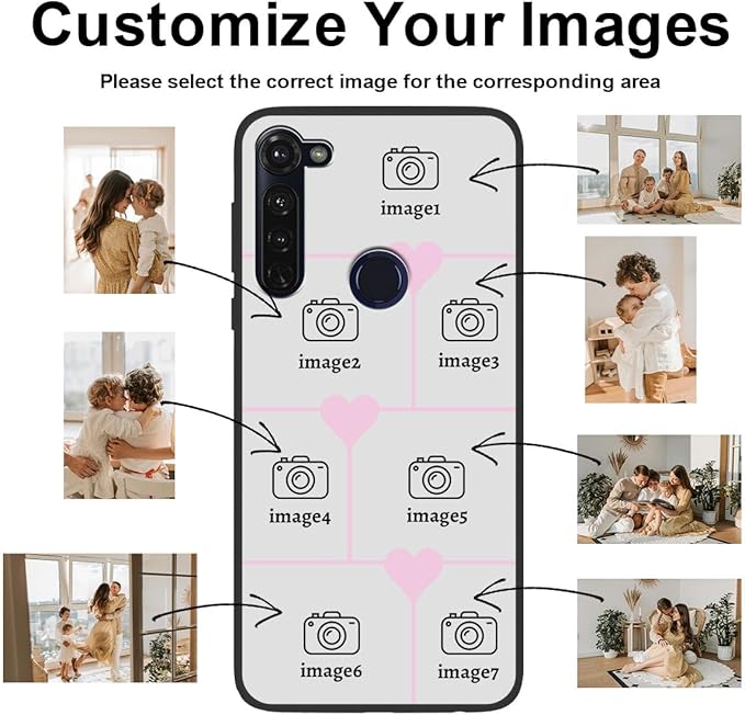 Personalized Photo Case for Motorola Moto G Stylus 2020 6.4 inch, Thin Slim Soft Rubber Black Phone Cover, Custom Picture Collage Pink Heart Cute Case for Women Girl, Gift for Birthday Anniversary
