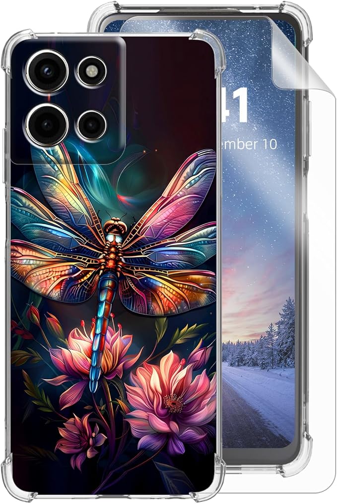 for Moto G Stylus 5G 2025 Clear Phone Case, Lightweight Transparent TPU, Shockproof Four Corner Anti-Fall Case 6.8" for Moto G Stylus 5G 2025 with Screen Protector, Colorful Dragonfly