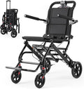22lbs Ultra Lightweight Folding Transport Wheelchair for Adults & Seniors, Portable Travel Wheelchair with Telescopic Handle (Black)