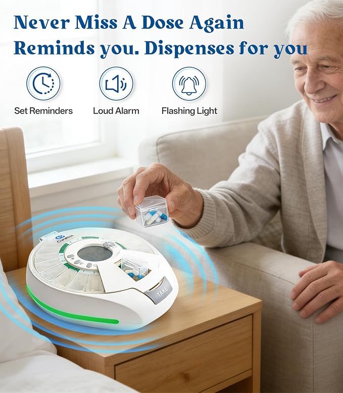 Automatic Pill Dispenser 21 Individual Pods Alarm & Light Alerts Key Lock