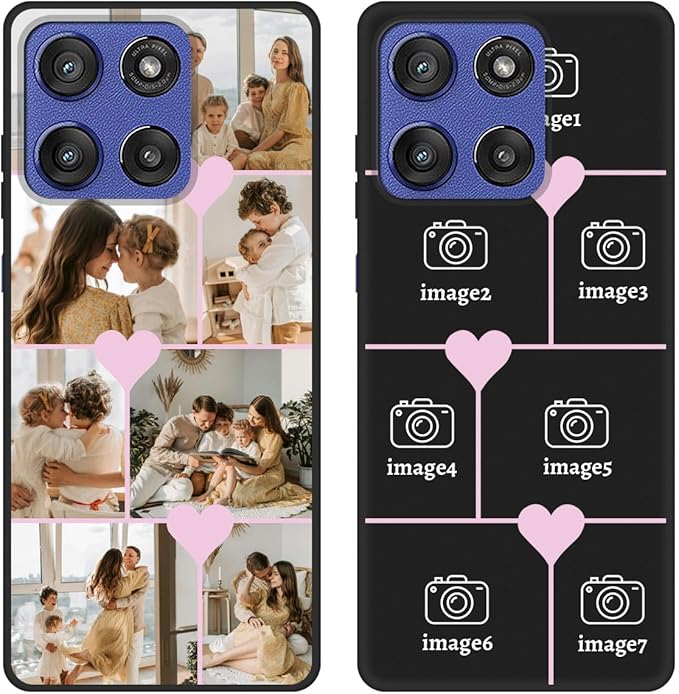 Personalized Photo Case for Motorola Moto G Stylus 5G 2025 6.7 inch, Thin Slim Soft Rubber Black Phone Cover, Custom Picture Collage Pink Heart Cute Case for Women Girl, Gift for Birthday Anniversary