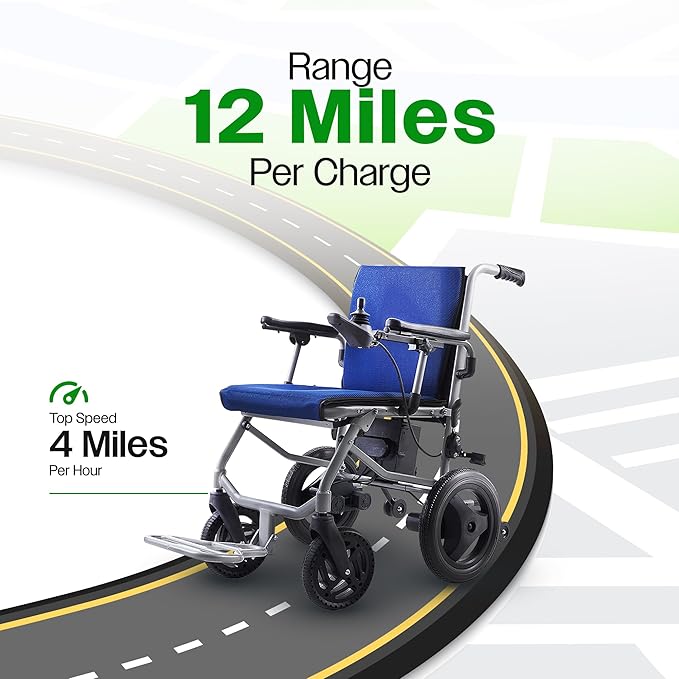 Culver Mobility Kano Foldable Electric Wheelchair, Travel Size, User-Friendly, Wheelchairs for Adults Lightweight, Folding Power Chair (Blue)
