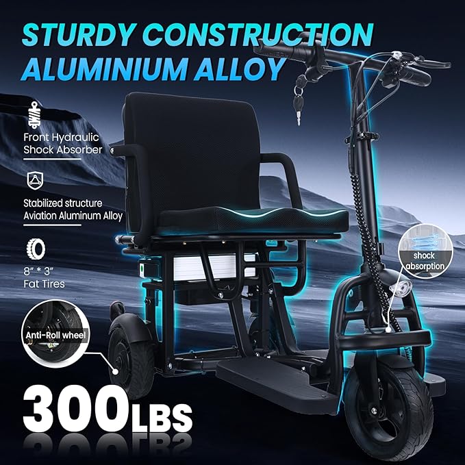 2026 New Folding Mobility Scooters for Adults, 20 Miles Driving Distance, 3 Wheel Ultra Lightweight Travel Mobility Scooters, Foldable Portable Power Scooters for Seniors, Airline Approved
