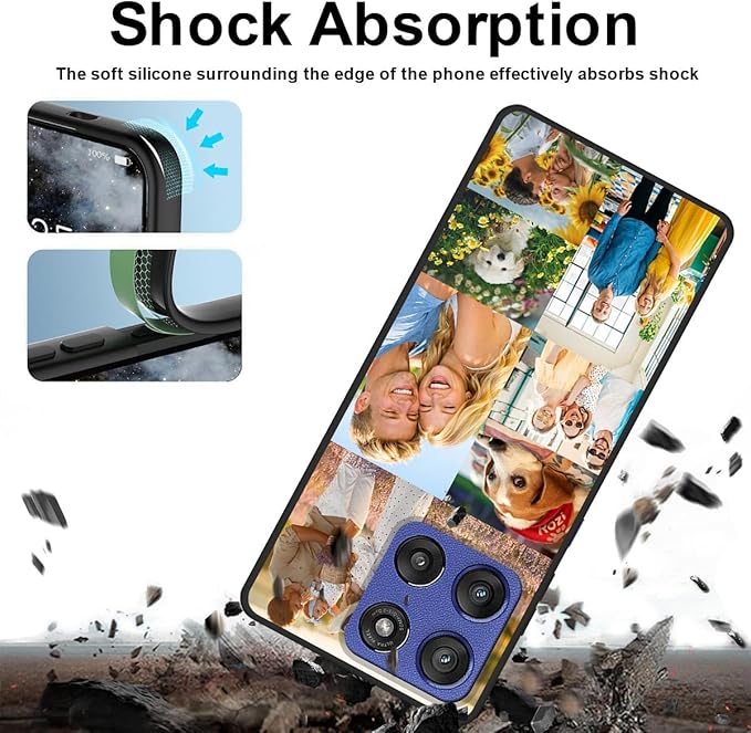 Custom Personalized Case for Motorola Moto G Stylus 5G 2025 6.7", Customized Multiple Photos Collage Text Phone Cover, Full Body Shockproof Soft Silicone Case, Anti-Scratch, Wireless Charging, Black