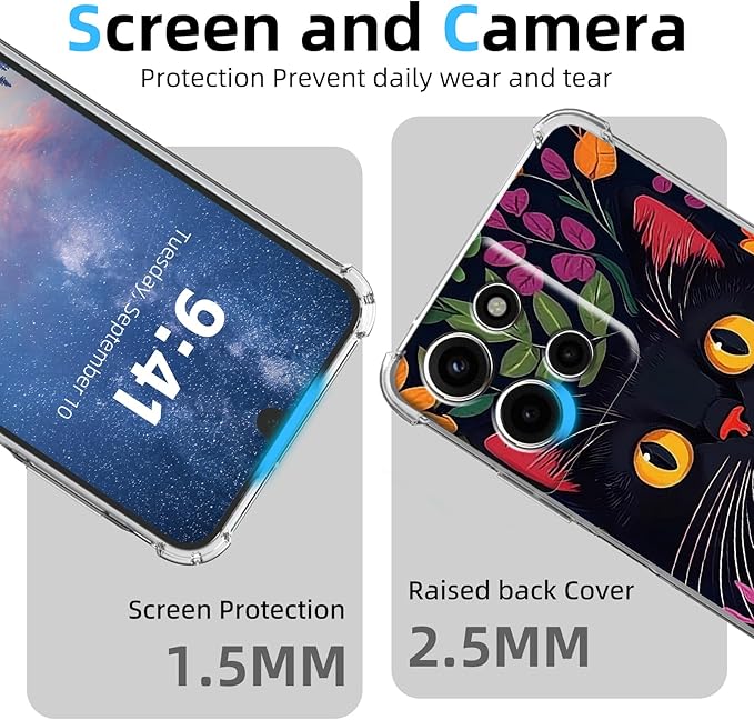 for Moto G Stylus 5G 2025 Clear Phone Case, Lightweight Transparent TPU, Shockproof Four Corner Anti-Fall Case 6.8" for Moto G Stylus 5G 2025 with Screen Protector, Flower Cute Cat