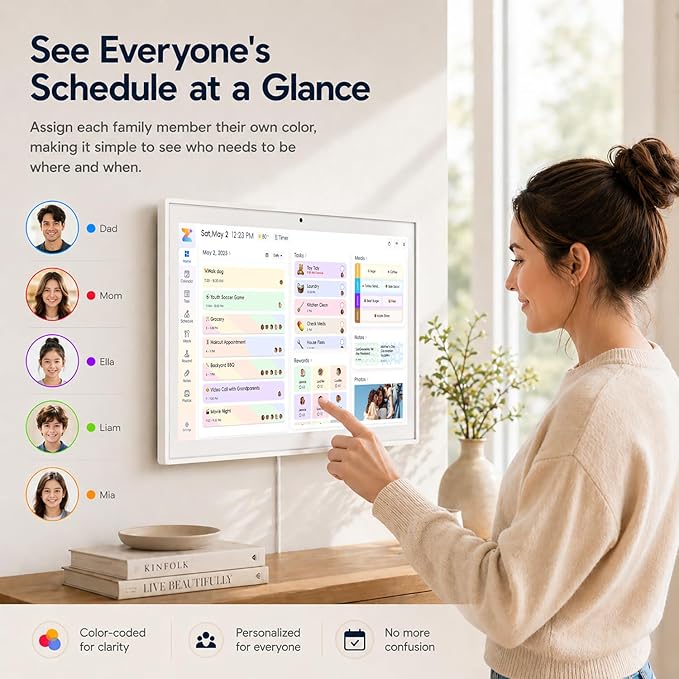 15.6" Digital Calendar & Smart Wall Planner: Electronic Touchscreen Display for Family Schedules, Chore Chart & Meal Planning - Cloud Auto-Sync, No Subscription, Wall Mount Included