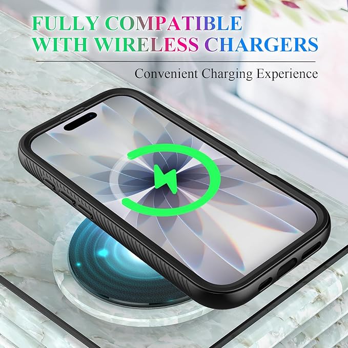 wahhle Compatible with iPhone 17 Case, Magnetic Built in Screen Protector Full Body Shockproof Slim Fit Bumper Protective Phone Cover Men Women-Black/Clear