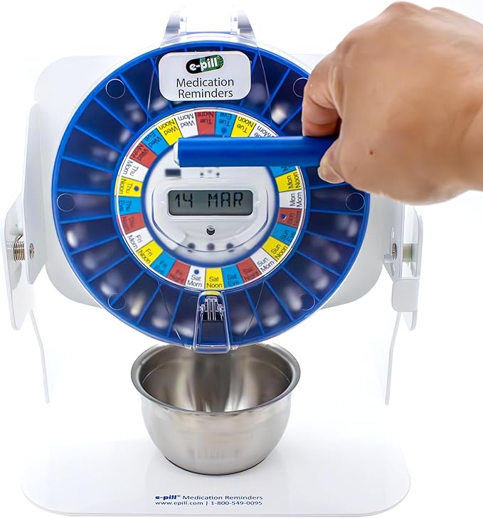 e-Pill MedTime Station Pro Automatic Pill Dispenser Locked Clear Lid Blue Tray for Seniors