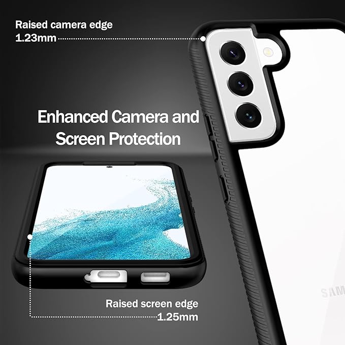 wahhle Compatible with Samsung Galaxy S22 Case, Full-Body Protection Phone Cover with Screen Protector 【Built-in, Touch Sensitive, Anti Scratch】 Upgraded Shockproof TPU Bumper Cases-Black/Clear