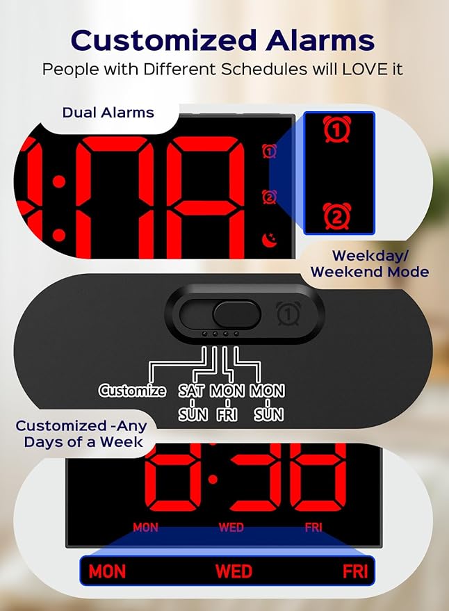 GOLOZA Digital Alarm Clocks for Bedrooms, Digital Clock with 4 Level Brightness +Off, Dual Customizable Alarms, USB Port, Power-Off Memory, Snooze, DST, 12/24H, Desk Clock for Kids Adults Elderly