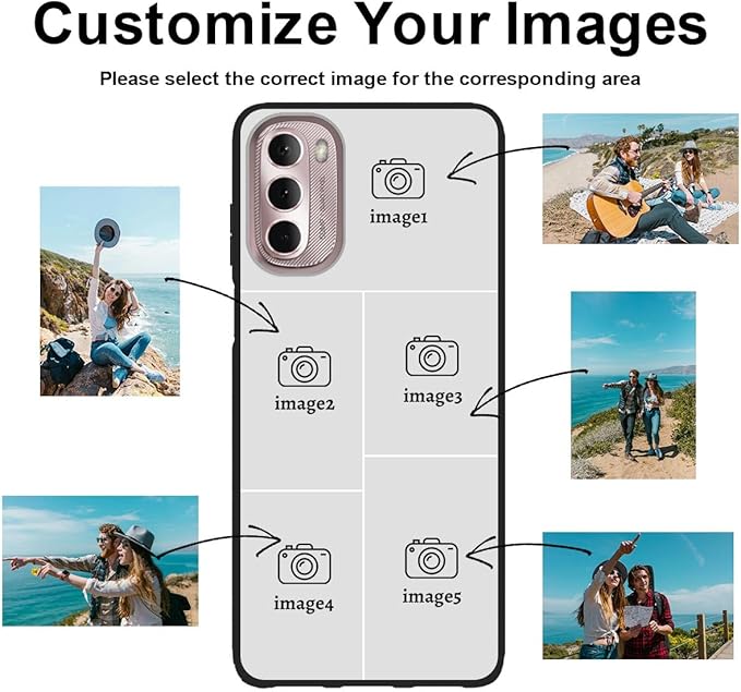 Customized Photo Case for Motorola Moto G Stylus 2022 6.8 inch, Personalized Collage Design Phone Cover, Custom Picture Black Silicone Soft Slim Rubber Case, Gift for Couple Lover Bestie