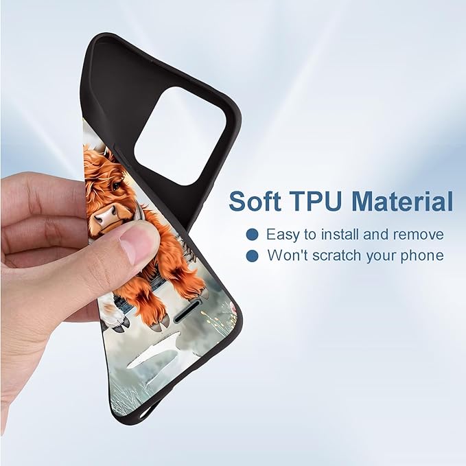 for Moto G Stylus 5G 2024 Phone Case, Soft TPU Shockproof Full Body Protection Cover 6.7" for Moto G Stylus 5G 2024, Lightweight Compatible Wireless Charging, Cute Highland Cows