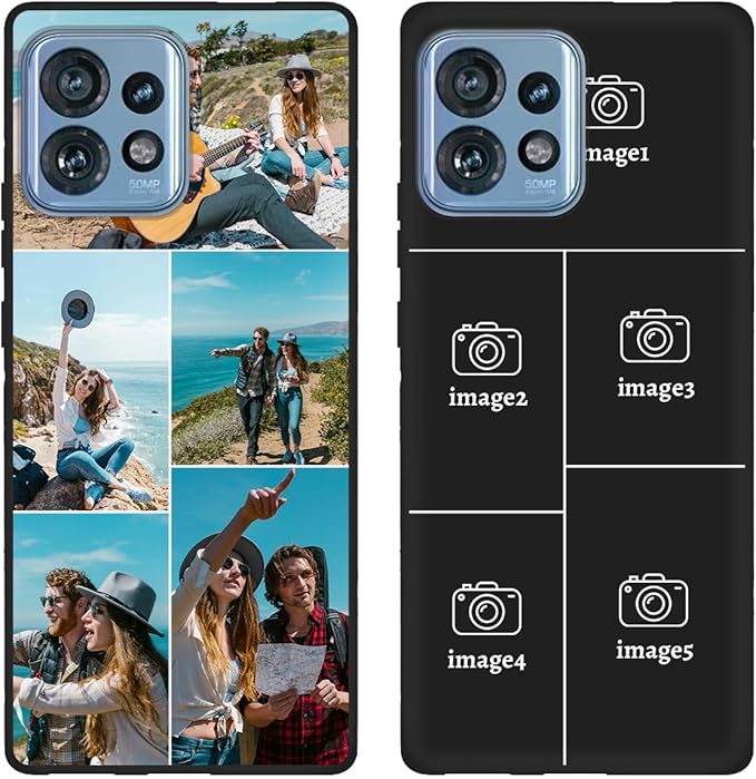 Customized Photo Case for Motorola Moto Edge Plus/Edge+ 2023 6.67 inch, Personalized Collage Design Phone Cover, Custom Picture Black Silicone Soft Slim Rubber Case, Gift for Couple Lover Bestie