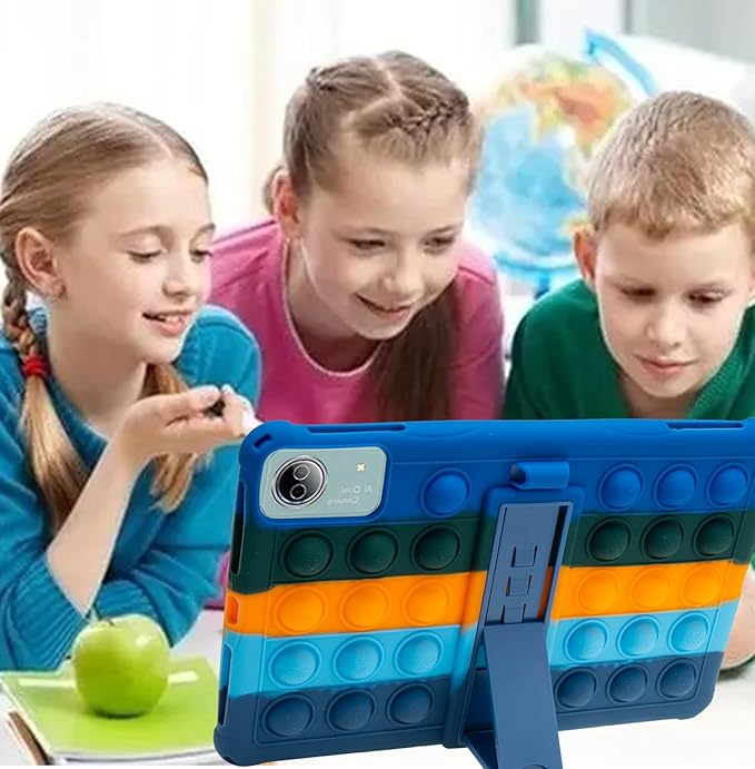 Silicone Tablet Case for DOOGEE T20 Ultra/T40 Pro,Built-in Adjustable Stand and Shoulder Strap Stylus Pen Compatible with Headwolf HPad6 Pro 12 inch Multicolor Deepblue