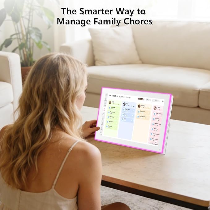Moonka 10.1" Wall Planner Digital Calendar & Chore Chart with LED Reminder Light, Smart Full HD Touchscreen Interactive Display for Family Schedules, Meal Planner, To Do List, Great for Organizing Your 2026 Calendar