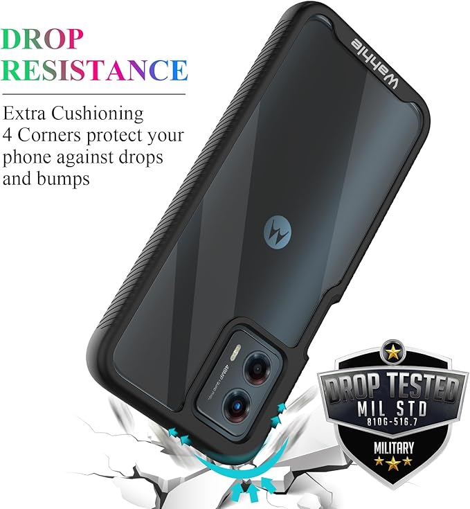 wahhle Compatible with Moto G 5G 2023 Case, Moto G Power 5G 2023 Case, Built in Screen Protector Full Body Shockproof Slim Fit Bumper Protective Phone Cover for Men Women-Black