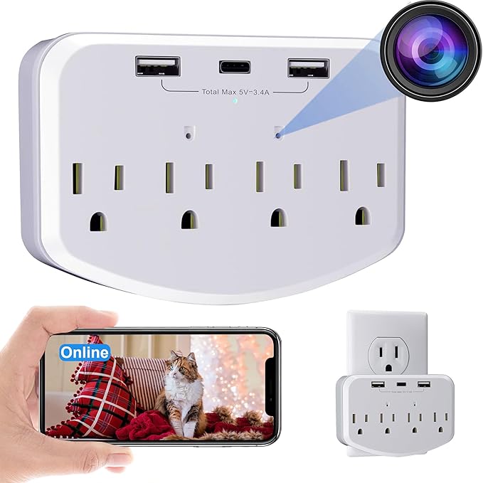 1080P Spy Camera Hidden Camera WiFi, Wireless Wall Outlet Cam with Motion Detection, Loop Recording,No Audio Indoor Nanny Cameras for Home Security/Office/Baby & Pet (Include 16G SD Card)