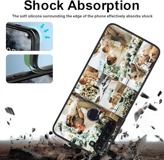 Design Your Own Case for Motorola Moto G Stylus 2020, Custom Personalized Photo Collage Text Cover, Customized Picture Shockproof Protective Soft Slim Silicone Case, Gift for Birthday, Black