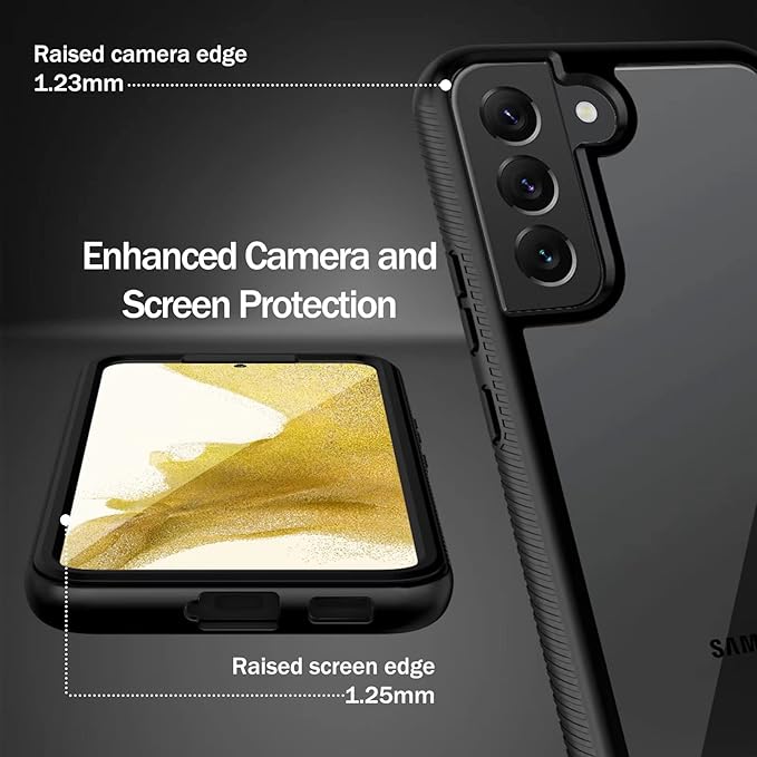 wahhle Compatible with Samsung Galaxy S22+ Plus Case, Built in Screen Protector Full Body Shockproof Slim Fit Bumper Protective Phone Cover for Samsung S22+ Plus 5G-Black/Clear
