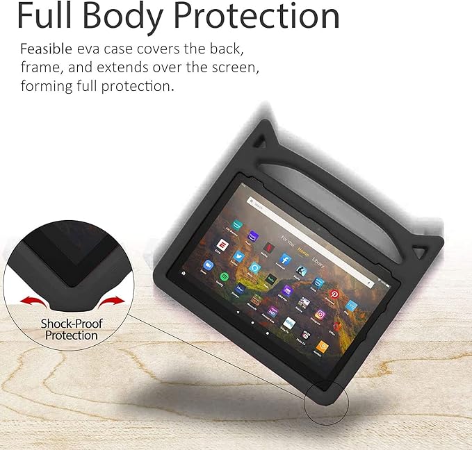 Case for Amazon Fire HD 10 Tablet 10.1" Inch Display (13th Generation, 2023 Released) - Lightweight Shockproof Kickstand Handle Kids Cover Case + 1 Screen Protector and 1 Stylus (Black)