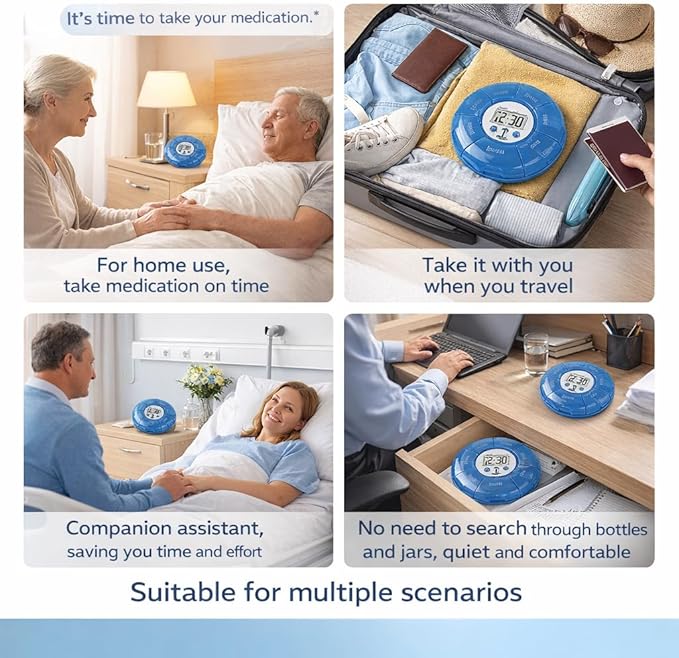 Case with Alarm, Weekly Medicines Setting Up Voice Reminders with Recording Playback Function 7 Day Medication Times Dispenser The Elderly Blind Person