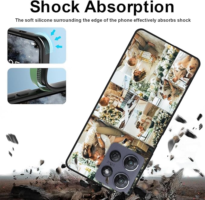 Design Your Own Case for Motorola Moto G 5G 2025, Custom Personalized Photo Collage Text Cover, Customized Picture Shockproof Protective Soft Slim Silicone Case, Gift for Birthday, Black