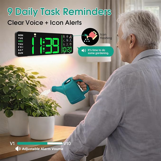Hoifen Clock with Day and Date for Seniors, 16" Large Display Digital Calendar Dementia Wall Clock for Memory Loss with Time Periods & Task Reminders, Remote Control, Night Light, Auto Dim & DST (RGB)