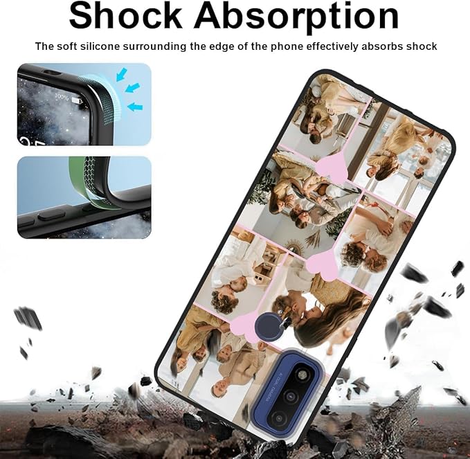 Styletify Personalized Photo Case for Motorola Moto G Pure 6.5 inch, Thin Slim Soft Rubber Black Phone Cover, Custom Picture Collage Pink Heart Cute Case for Women Girl, Gift for Birthday Anniversary