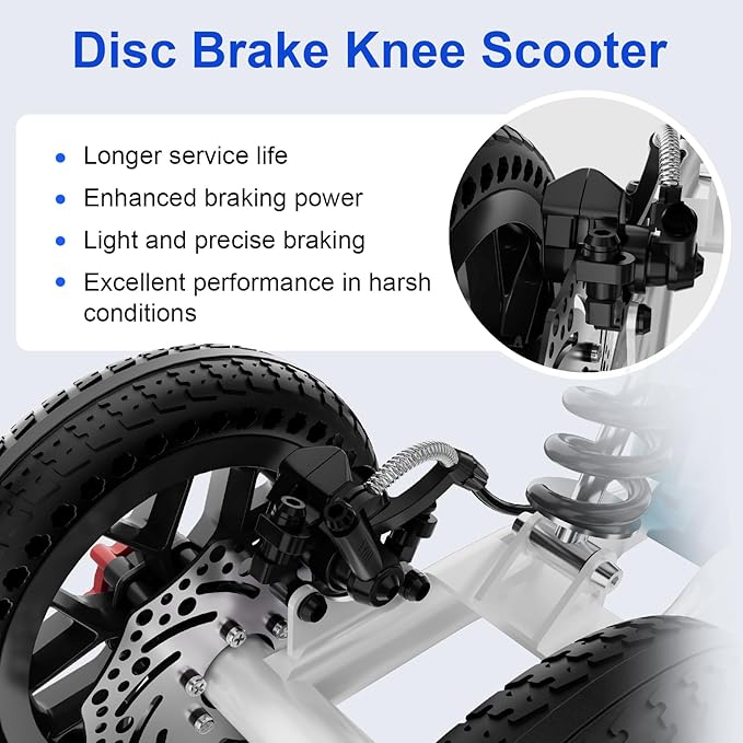 BlessReach Knee Scooter, All Terrain Foldable Knee Scooter Walker, Disc Brake Knee Walker for Foot Injuries Compact Crutches Alternative