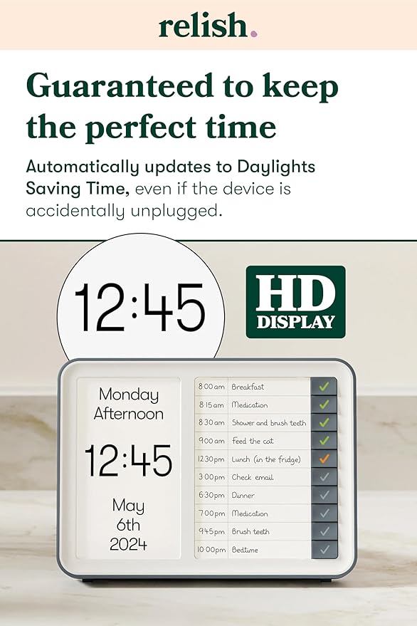 Relish Day Hub Dementia Clock HD Large Screen Digital Calendar for Seniors with Memory Loss