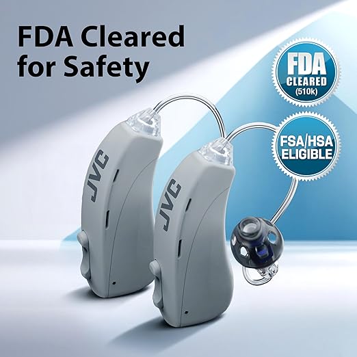 JVC OTC Hearing Aids AI Self-Fitting 84-Hour Battery Bluetooth FDA-Cleared for Seniors