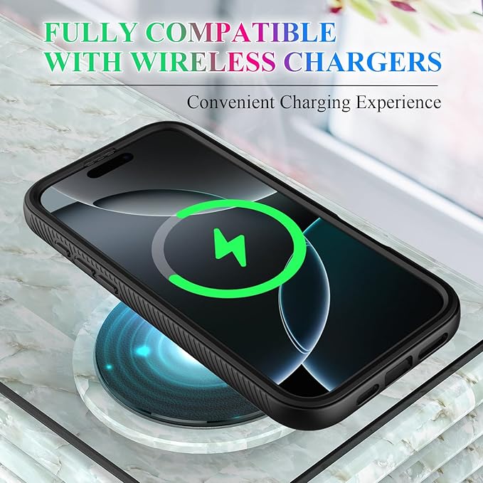 wahhle Compatible with iPhone 16 Pro Case, Magnetic Built in Screen Protector Full Body Shockproof Slim Fit Bumper Protective Phone Cover 6.3'' Men Women-Black/Clear