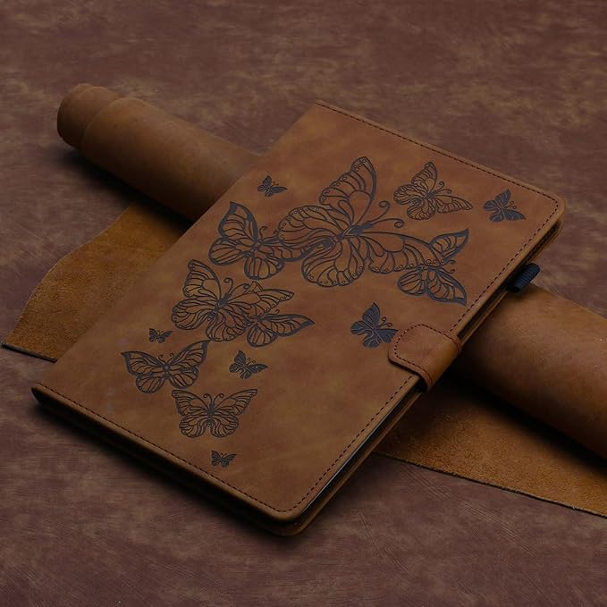 Dteck for Galaxy Tab S6 Lite (10.4") Tablet Case 2024/2022/2020 (SM-P620/P610), PU Leather Slim Folio Case with Auto Sleep Wake/Adjustable Stand, Lightweight Cute Butterfly Cover with Stylus (Brown)