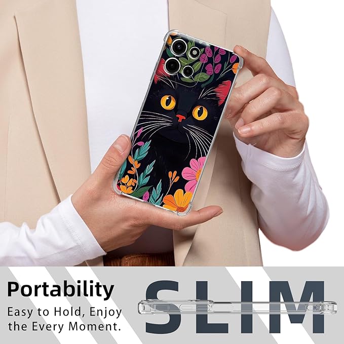 for Moto G Stylus 5G 2025 Clear Phone Case, Lightweight Transparent TPU, Shockproof Four Corner Anti-Fall Case 6.8" for Moto G Stylus 5G 2025 with Screen Protector, Flower Cute Cat