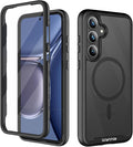 wahhle Compatible with Samsung Galaxy S25 Case, Magnetic Wireless Charging Built in Screen Protector Full Body Shockproof Slim Fit Bumper Protective Phone Cover for S25 -Black/Clear