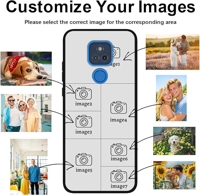 Custom Personalized Case for Motorola Moto G Play 2021 6.5 inch, Customized Multiple Photos Collage Text Phone Cover, Full Body Shockproof Soft Silicone Case, Anti-Scratch, Wireless Charging, Black