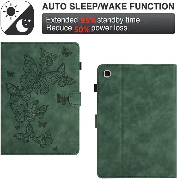 Dteck for Galaxy Tab S6 Lite (10.4") Tablet Case 2024/2022/2020 (SM-P620/P610), PU Leather Slim Folio Case with Auto Sleep Wake/Adjustable Stand, Lightweight Cute Butterfly Cover with Stylus (Green)