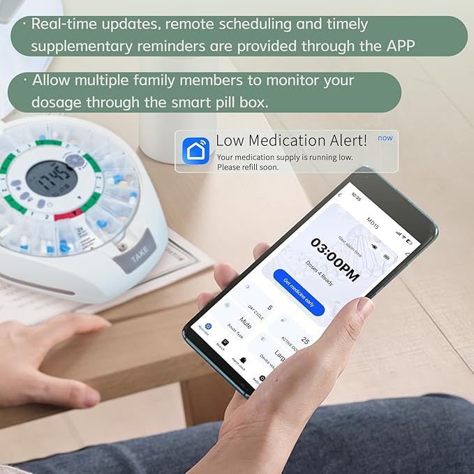 Bluetooth Automatic Pill Dispenser 21 Pods with App Adherence Tracking Key Lock