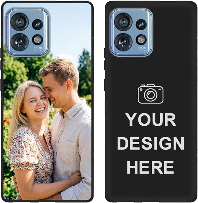 Custom Phone Case for Motorola Moto Edge Plus/Edge+ 2023, Design Your Personalized Photo Logo Name Phone Cover, Slim Soft TPU Lightweight Silicone Black Case, Customized Gift for Birthday Christmas