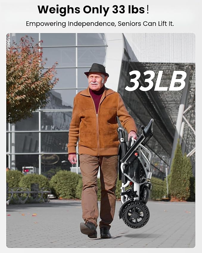 33lb Ultra Lightweight Electric Wheelchairs for Adults - 15 Mile Range & 360W Dual Motor, 330lb Capacity, 2s Instant Foldable Motorized Wheelchair with Removable Battery, Airplane Approved(Grey)